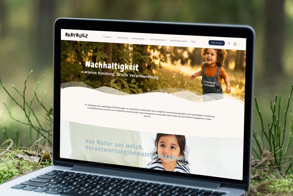 Laptop mit der Nachhaltigkeitsseite der babybugz-Webseite